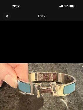 Hermes Silver-Tone Cuff with Blue Enamel Panels